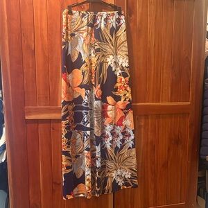 Floral Wide Leg Pants - Navy and Orange